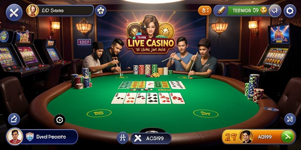 Screenshot gameplay ADI99 menampilkan suasana kasino yang hidup dan interaktif.