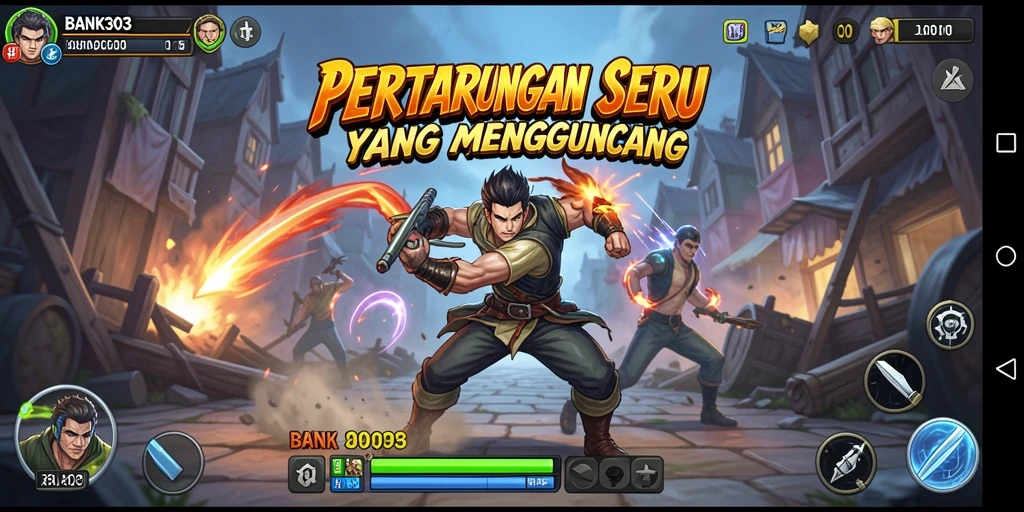 Gameplay BANK303 menampilkan aksi pertarungan yang seru dan dinamis.