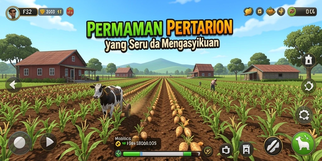 Tampilan gameplay seru dengan pertanian yang menarik di F32.