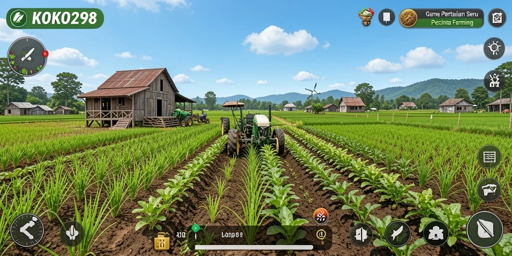 Tampilan gameplay KOKO288 menunjukkan aktivitas pertanian yang seru dan interaktif.