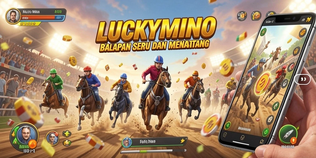 Tampilan gameplay balapan seru LUCKYMINO di lintasan.