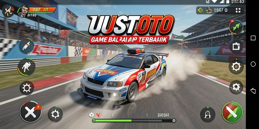 Screenshot utama UUSTOTO menampilkan momen balap yang intens dan cepat.